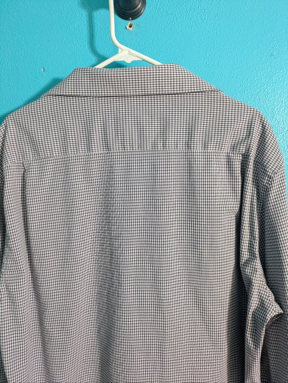 Preppy Office Kenneth Cole Men's Navy and White Micro-Check Dress Shirt - Picture 5 of 8